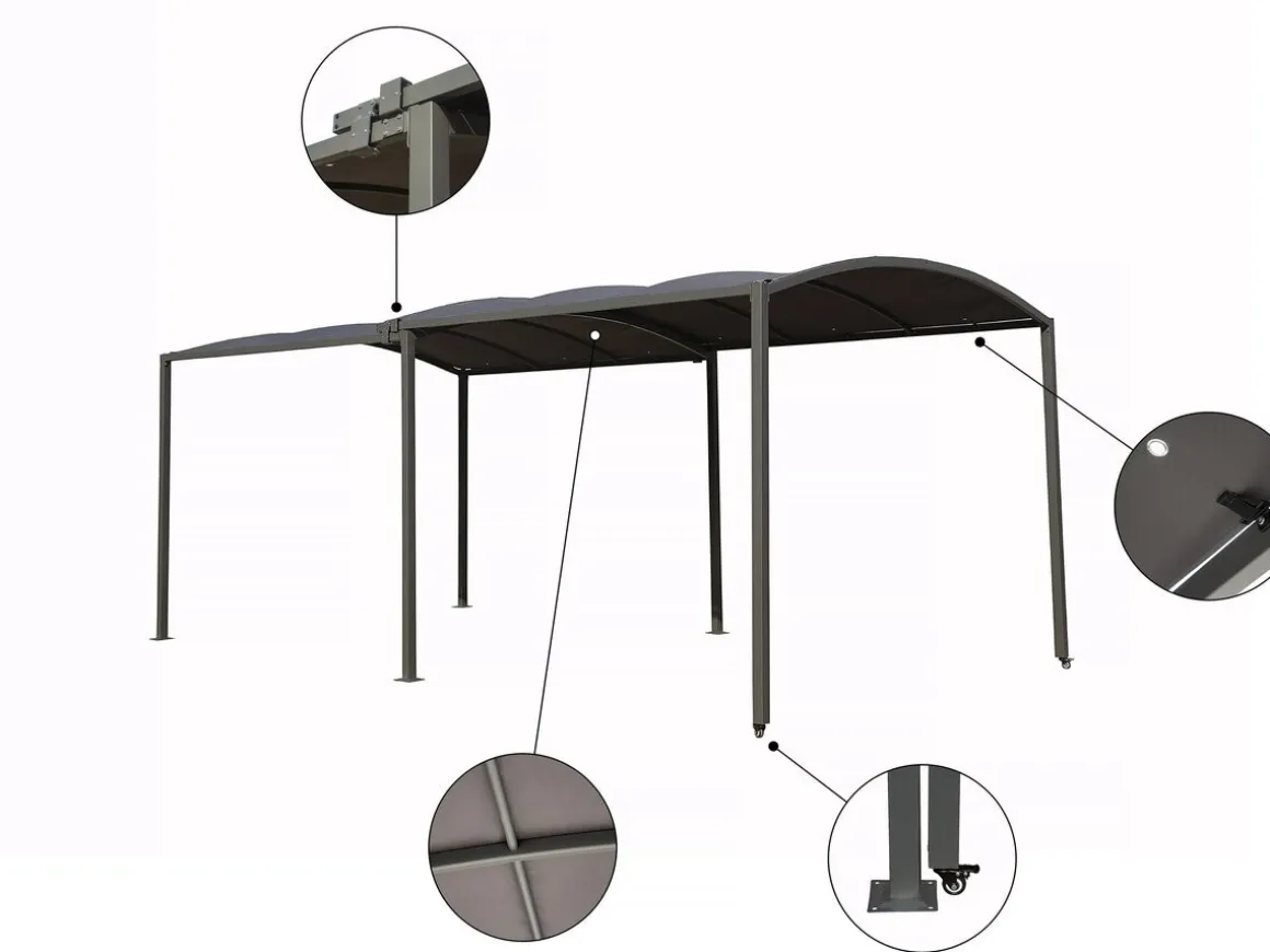 Carport en métal extensible " Mathis" - 303/566 x 295 x 240 cm - Gris
