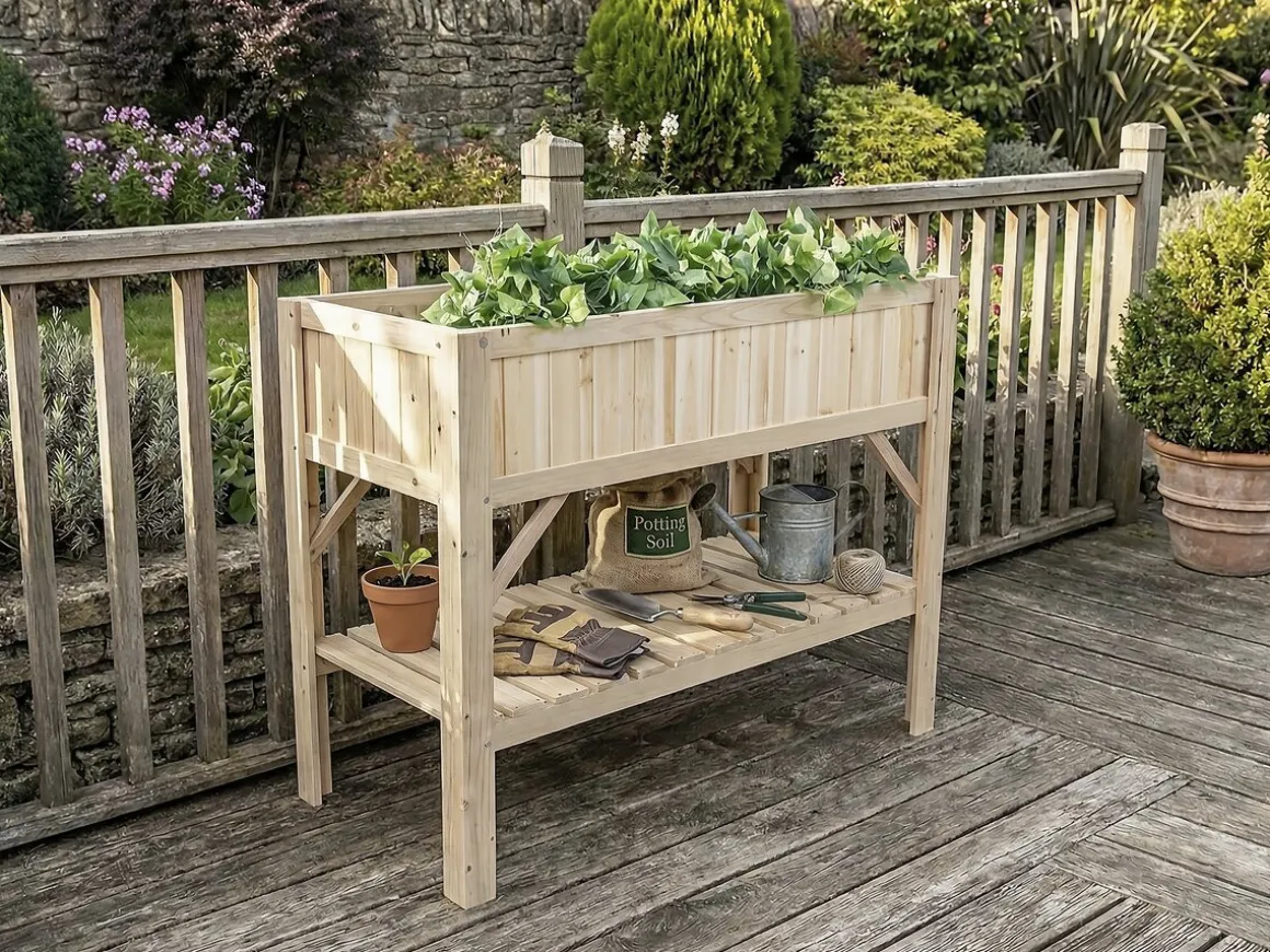 Carré potager en bois sur pieds "Magnolia" - 115 x 57 x 90 cm - Beige