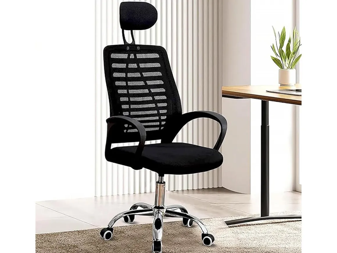 Chaise de bureau ergonomique réglable en hauteur avec appuie tête "Sébastien" - Noir