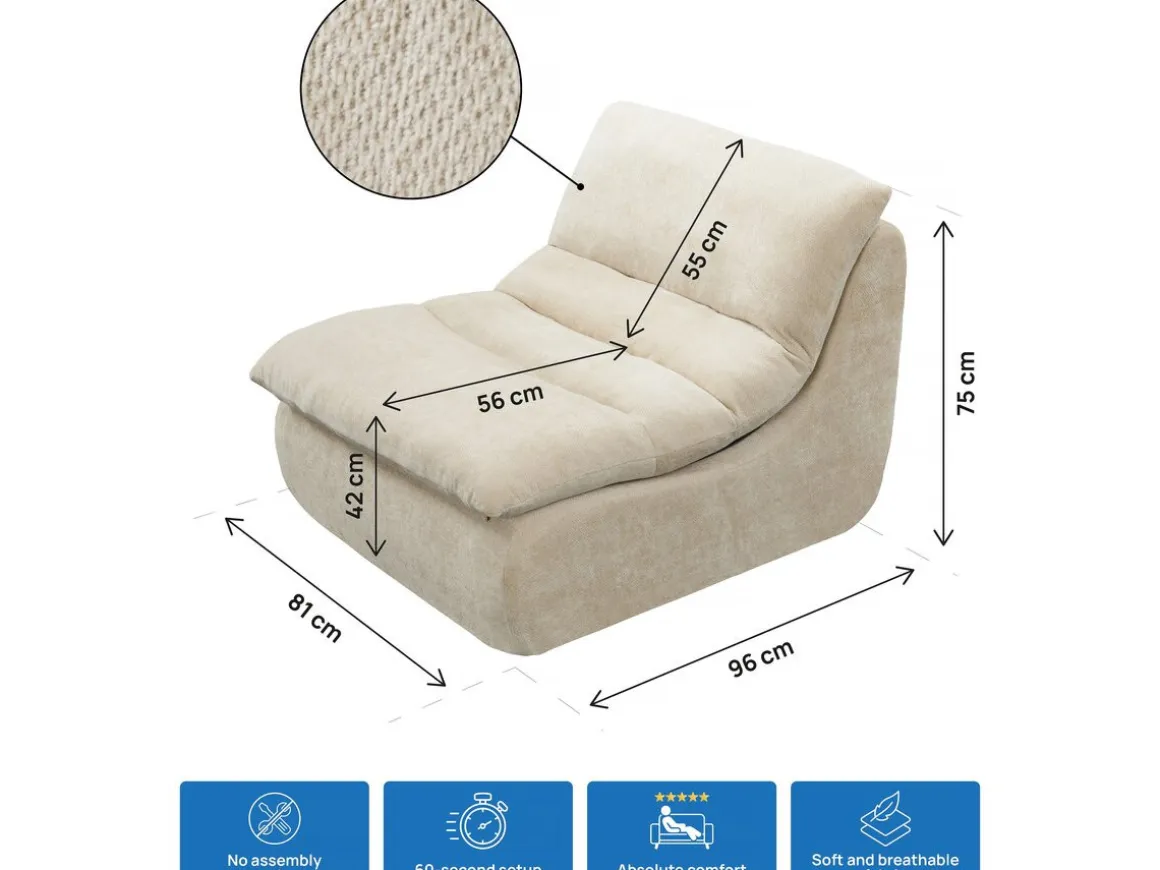 Chauffeuse en tissu texturé "Candela" - 81 x 96 x 75 cm - Beige