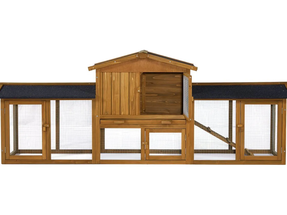Clapier pour lapin avec 1 étage en bois "Galina" - 224 x 53 x 84 cm - Marron
