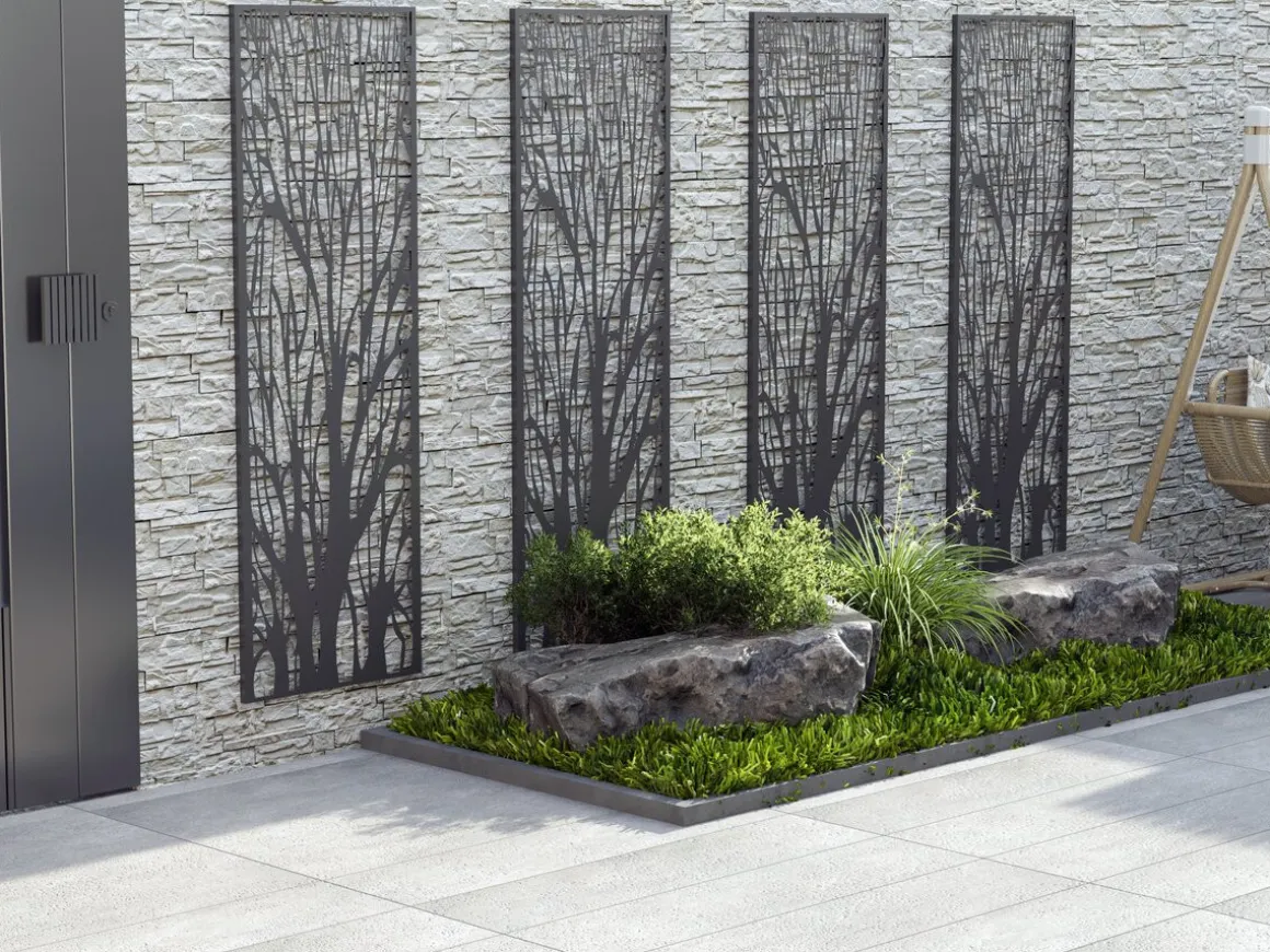 Clôture décorative en métal "Tree" 50 x 150 cm - Anthracite