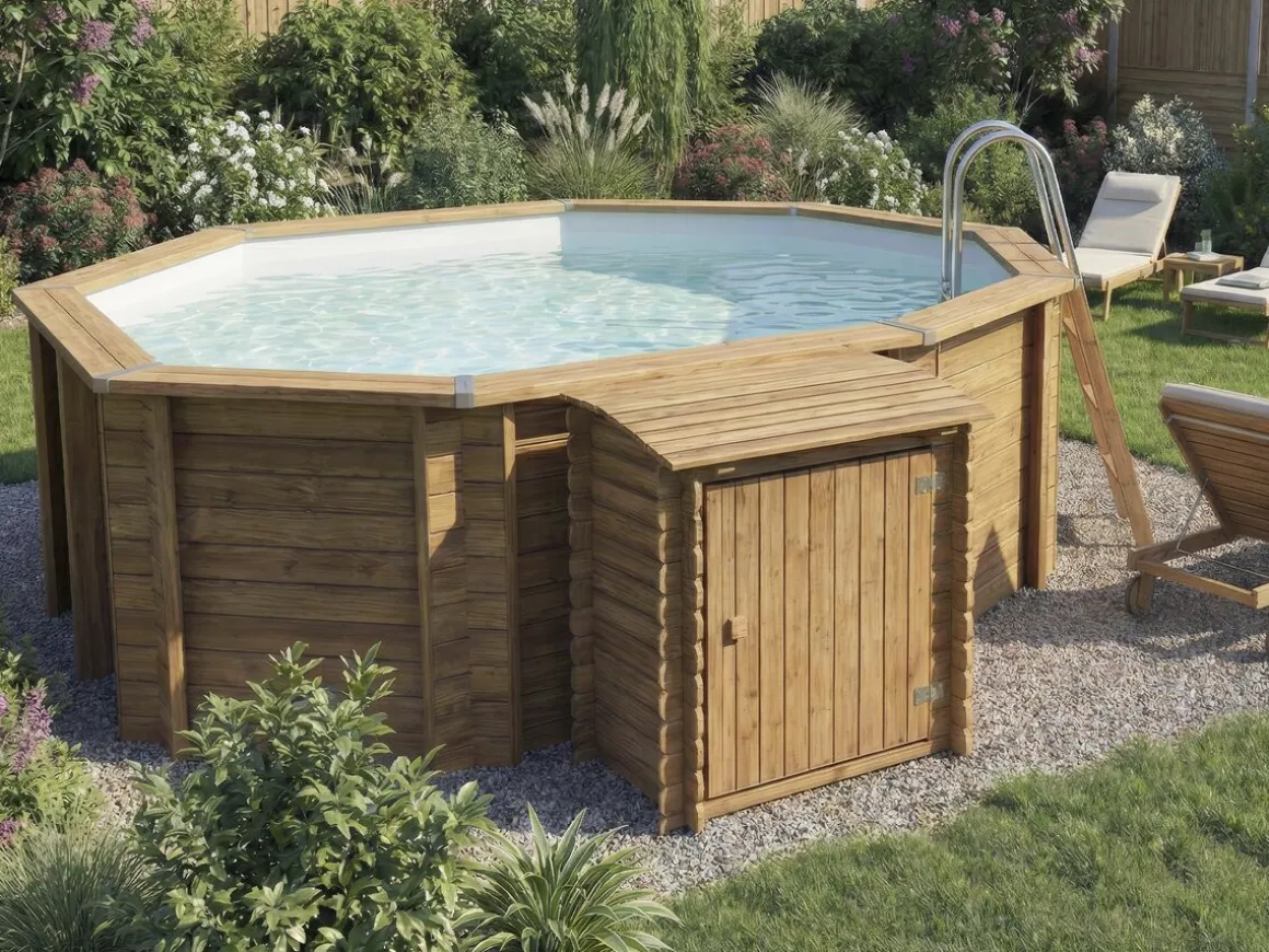 Coffre de filtration en bois traité pour piscine "Keny" - 120 x 95 x 126 cm