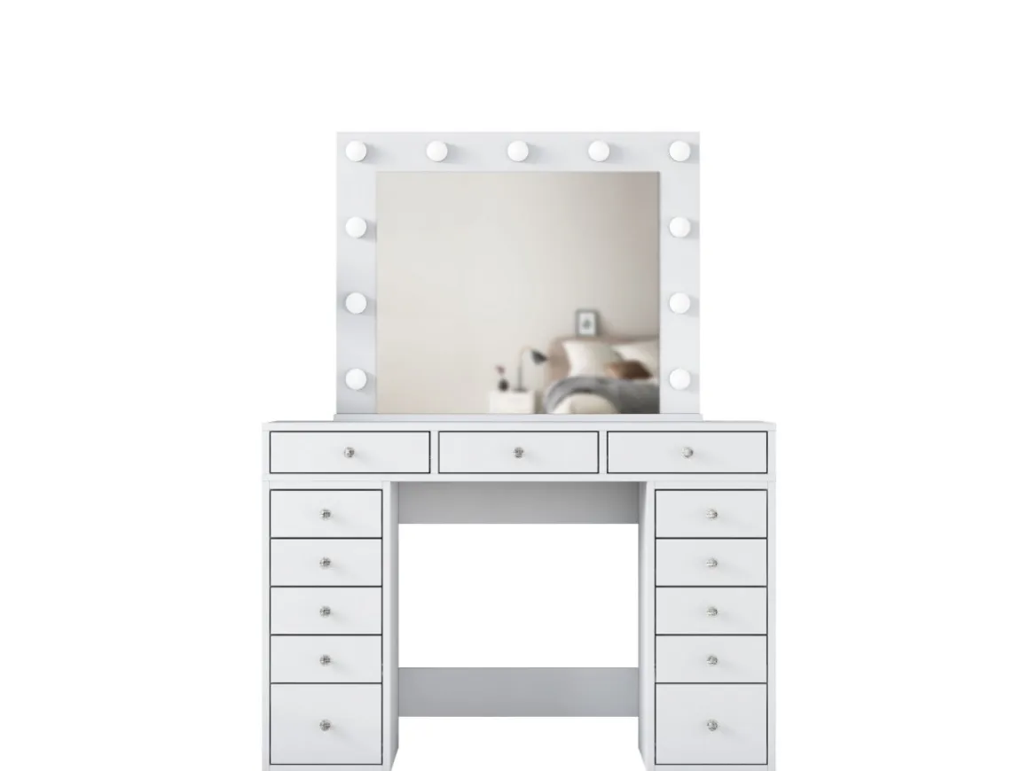 Coiffeuse avec miroir en bois "Sirma" - 120 x 44 x 82 cm - Blanc