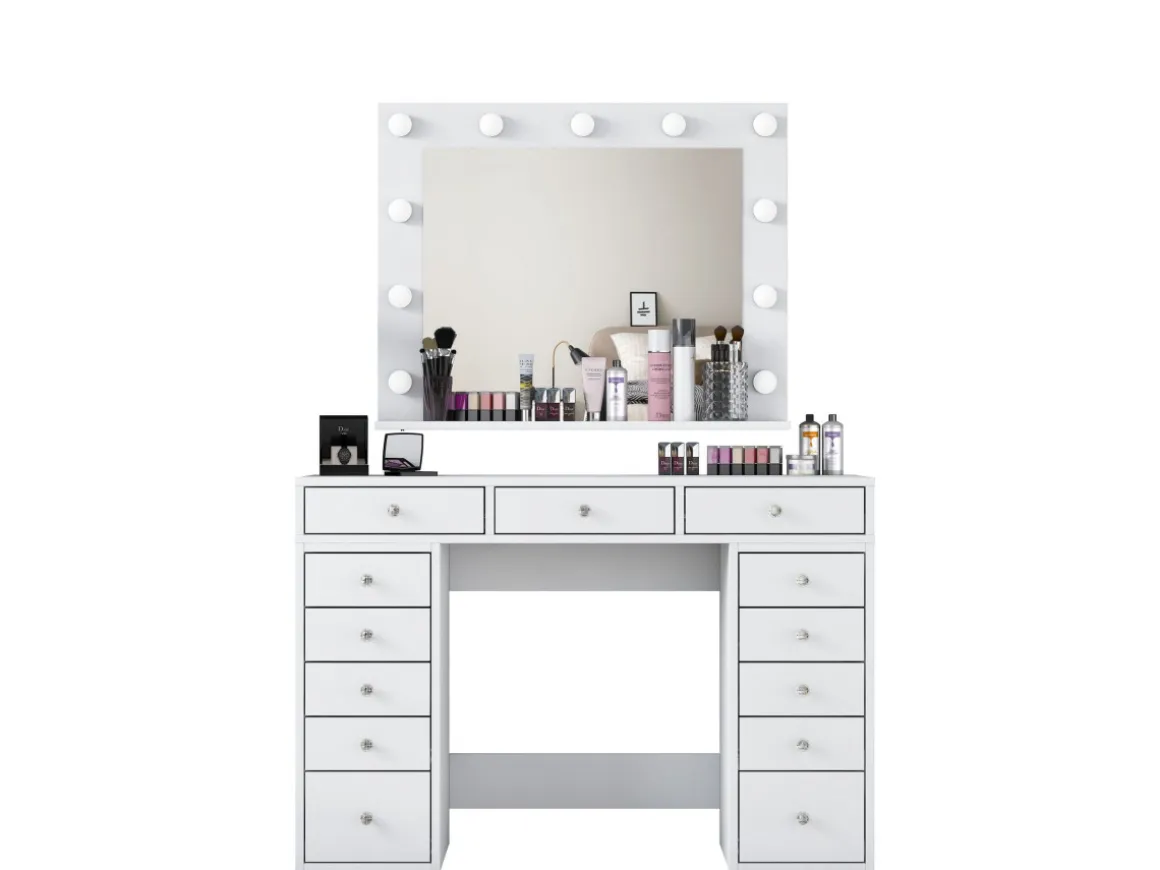 Coiffeuse avec miroir en bois "Sirma" - 120 x 44 x 82 cm - Blanc