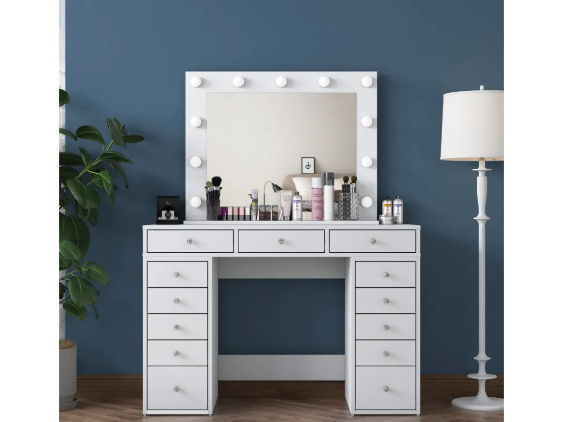 Coiffeuse avec miroir en bois "Sirma" - 120 x 44 x 82 cm - Blanc