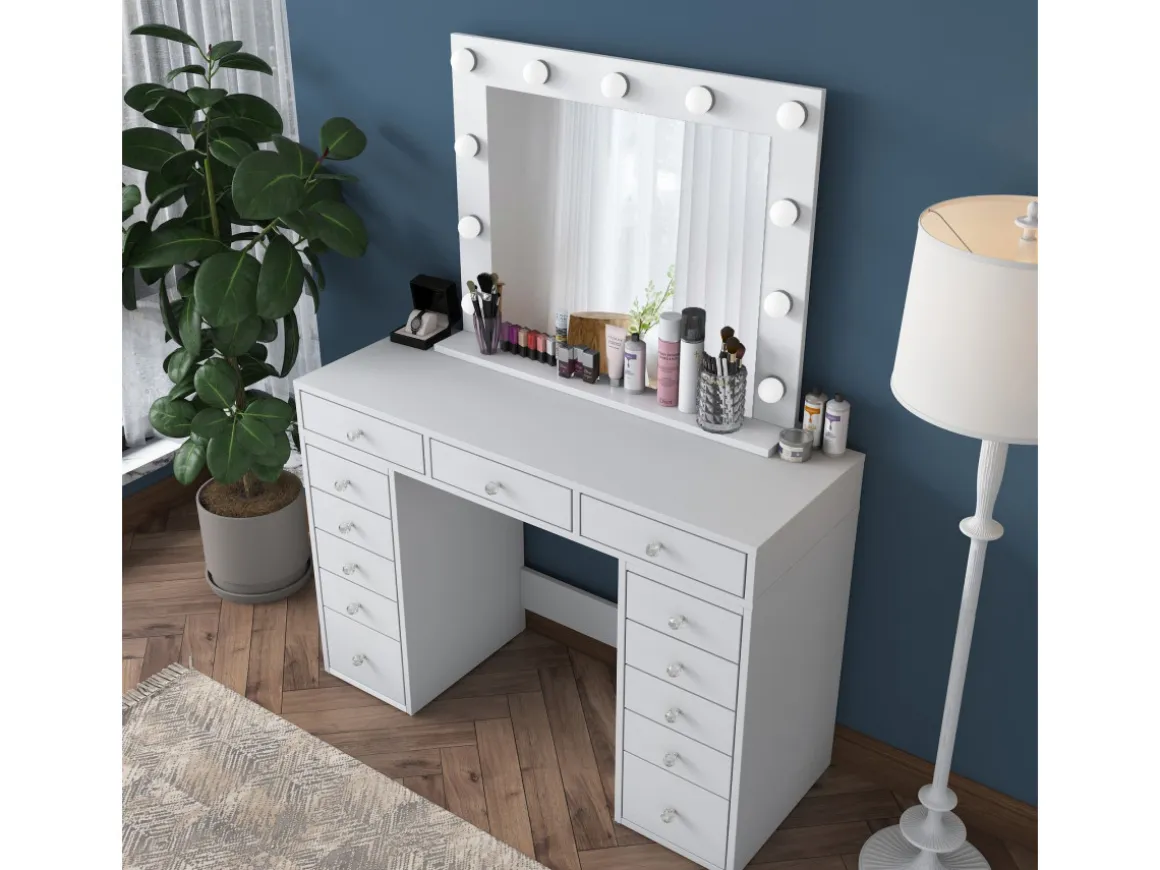 Coiffeuse avec miroir en bois "Sirma" - 120 x 44 x 82 cm - Blanc