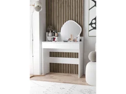 Coiffeuse avec miroir en bois "Harmony Mini Amorphous" - 90 x 40 x 133 cm - Blanc