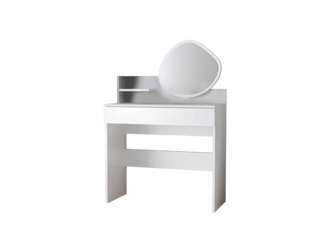 Coiffeuse avec miroir en bois "Harmony Mini Amorphous" - 90 x 40 x 133 cm - Blanc