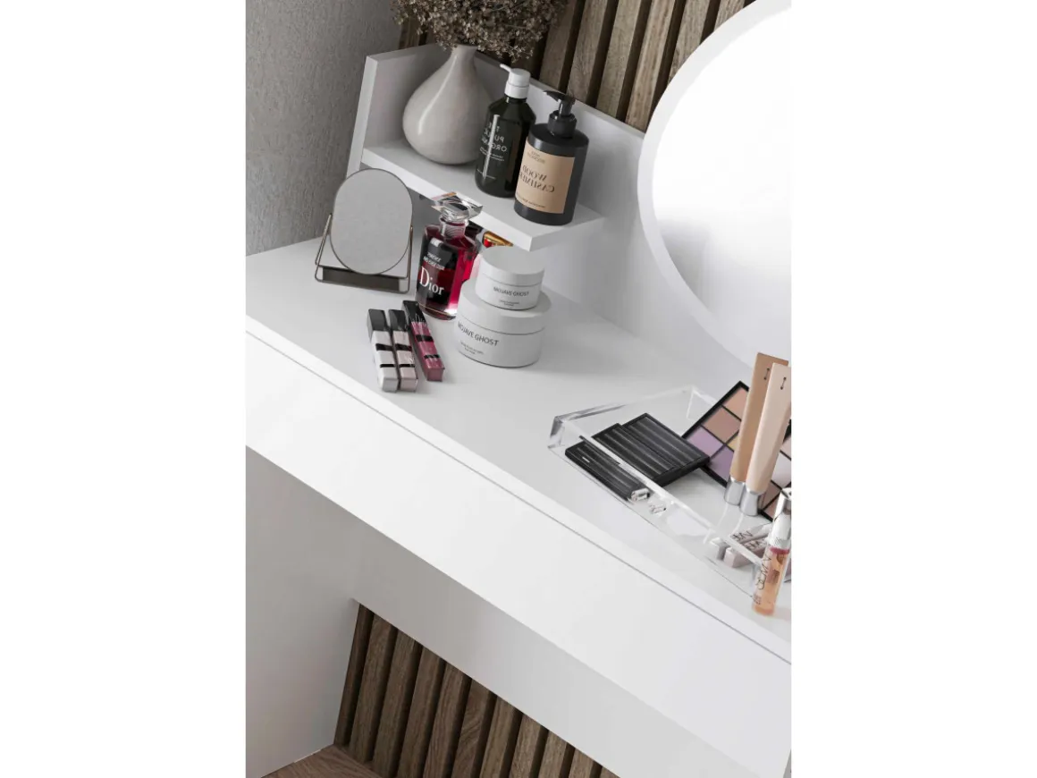 Coiffeuse avec miroir en bois "Harmony Mini Amorphous" - 90 x 40 x 133 cm - Blanc