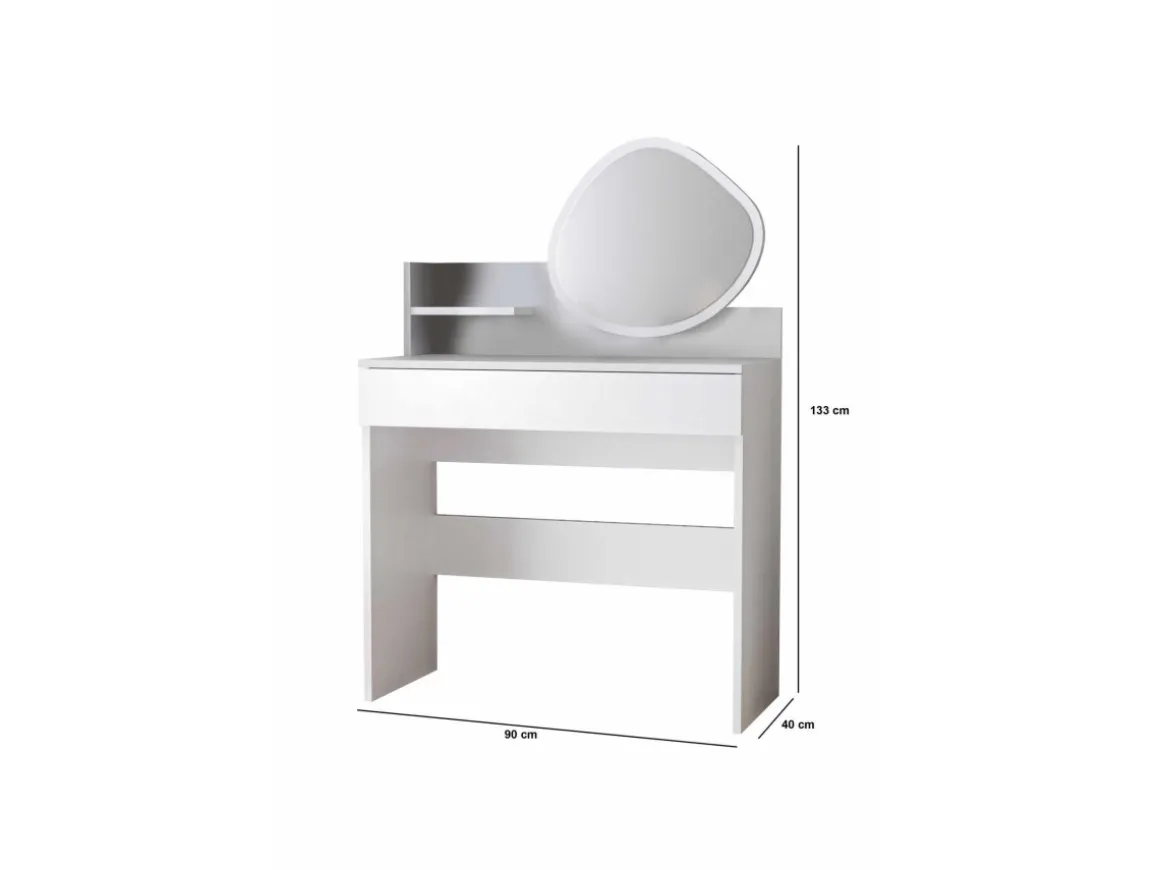 Coiffeuse avec miroir en bois "Harmony Mini Amorphous" - 90 x 40 x 133 cm - Blanc