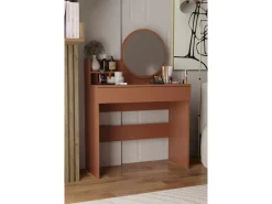Coiffeuse avec miroir en bois "Harmony Mini Round" - 90 x 40 x 133 cm - Terracotta
