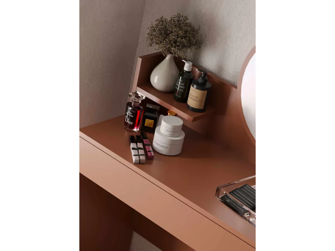 Coiffeuse avec miroir en bois "Harmony Mini Round" - 90 x 40 x 133 cm - Terracotta