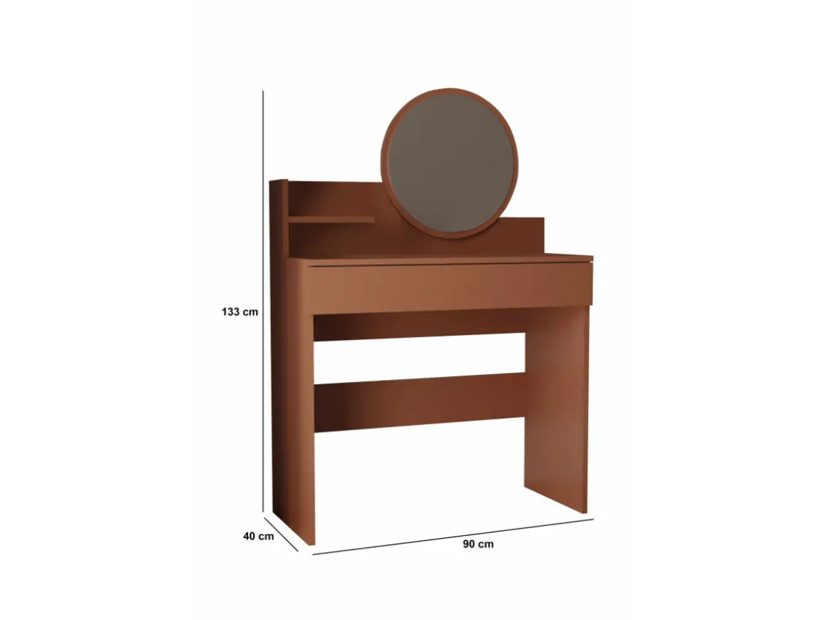 Coiffeuse avec miroir en bois "Harmony Mini Round" - 90 x 40 x 133 cm - Terracotta