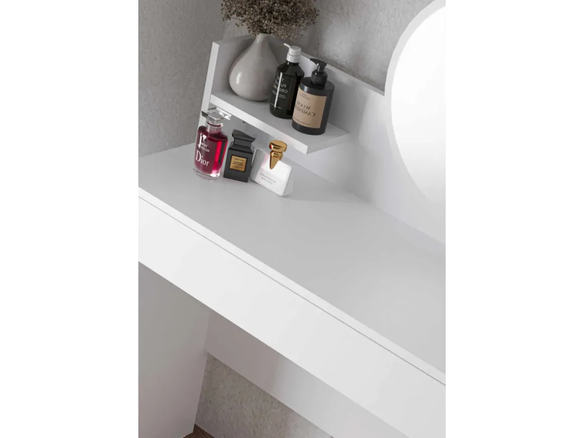 Coiffeuse avec miroir en bois "Harmony Mini Round" - 90 x 40 x 133 cm - Blanc