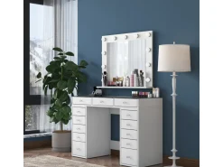 Coiffeuse avec miroir en bois "Baria" - 120 x 44 x 80 cm - Blanc
