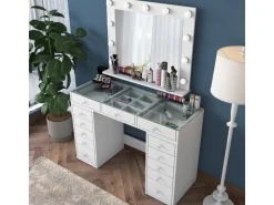 Coiffeuse avec miroir en bois "Baria" - 120 x 44 x 80 cm - Blanc
