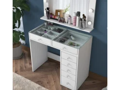 Coiffeuse avec miroir en bois "Kona" - 90 x 44 x 80 cm - Blanc