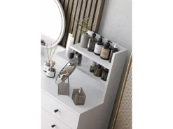 Coiffeuse avec miroir rond en bois