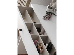 Coiffeuse avec miroir rond en bois