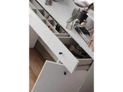 Coiffeuse avec miroir rond en bois