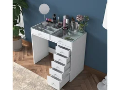 Coiffeuse avec tiroirs intégrés en bois "Soma" - 90 x 44 x 80 cm - Blanc