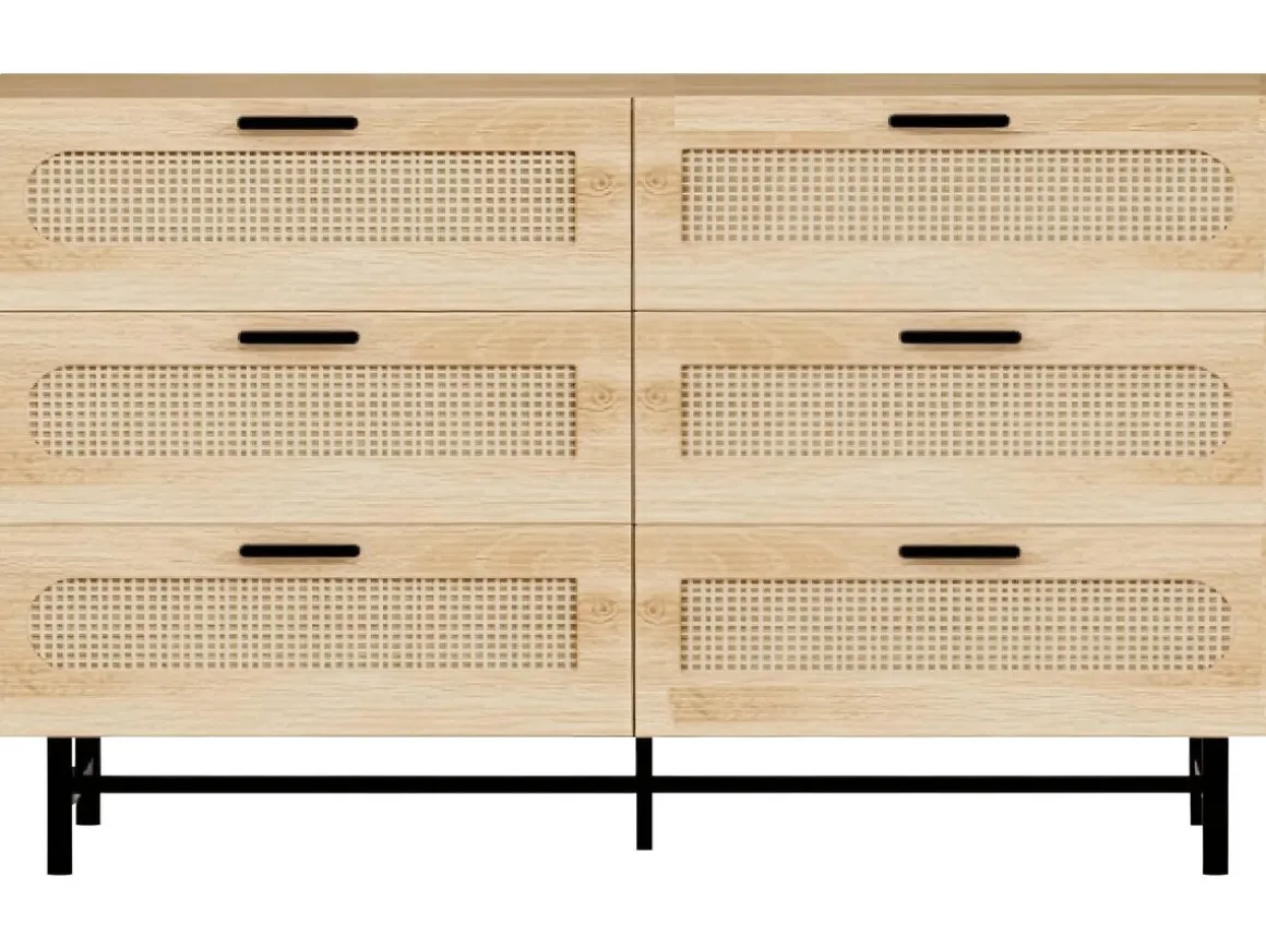 Commode en bois et cannage "Harrison" - 120 x 40 x 75 cm - Beige