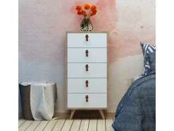 Commode en bois "Frenzu" - 50 x 40 x 103 cm - Blanc