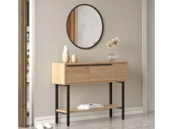 Console avec miroir en bois "Calvin" - 100 x 30 x 76 cm - Marron