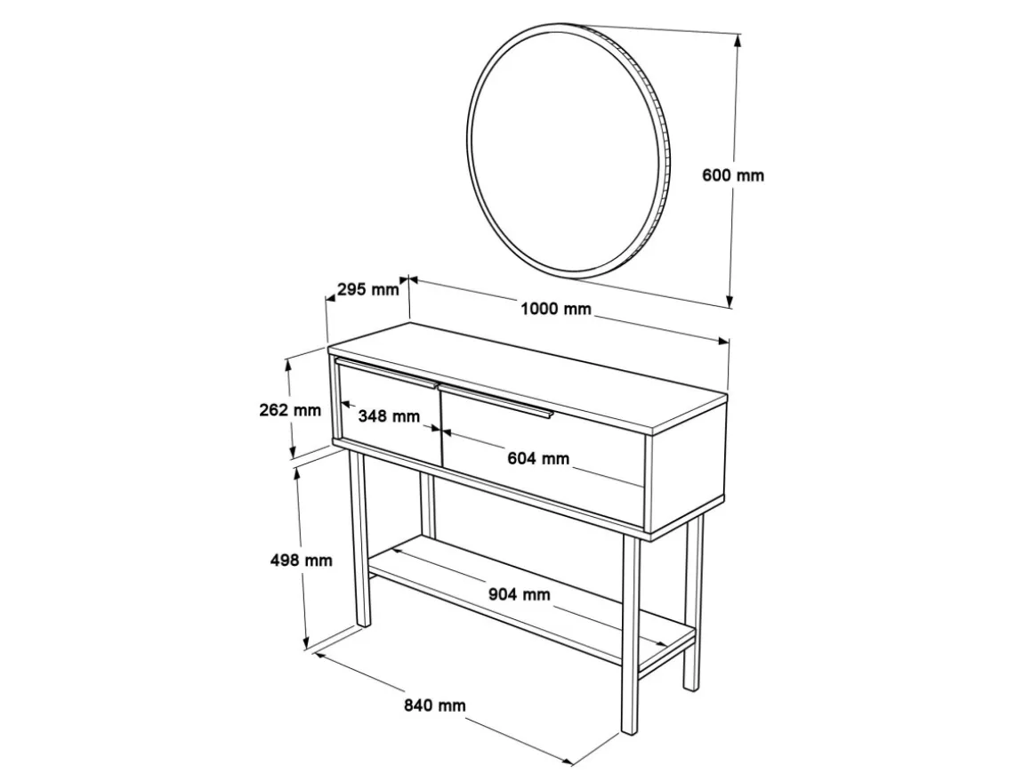 Console avec miroir en bois "Calvin" - 100 x 30 x 76 cm - Marron