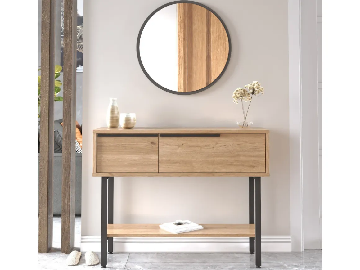 Console avec miroir en bois "Calvin" - 100 x 30 x 76 cm - Marron