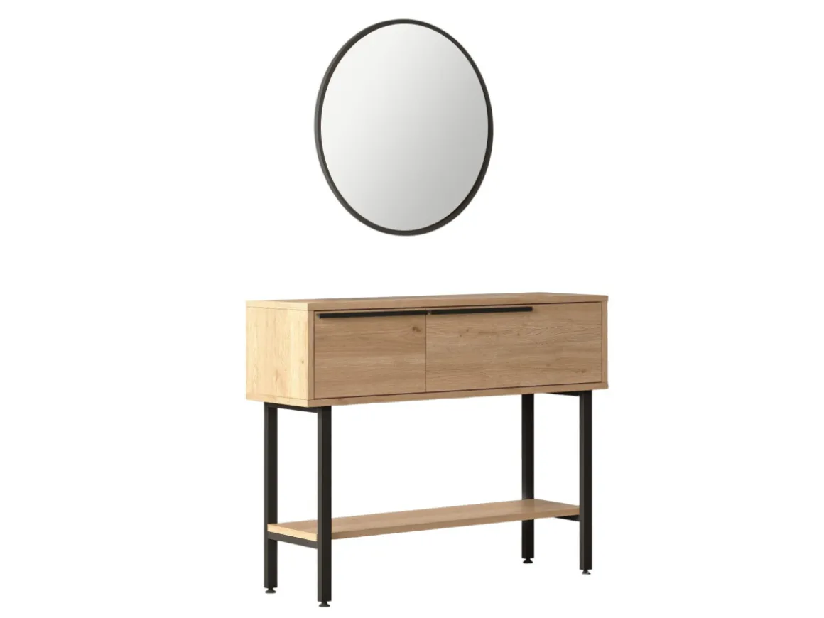 Console avec miroir en bois "Calvin" - 100 x 30 x 76 cm - Marron