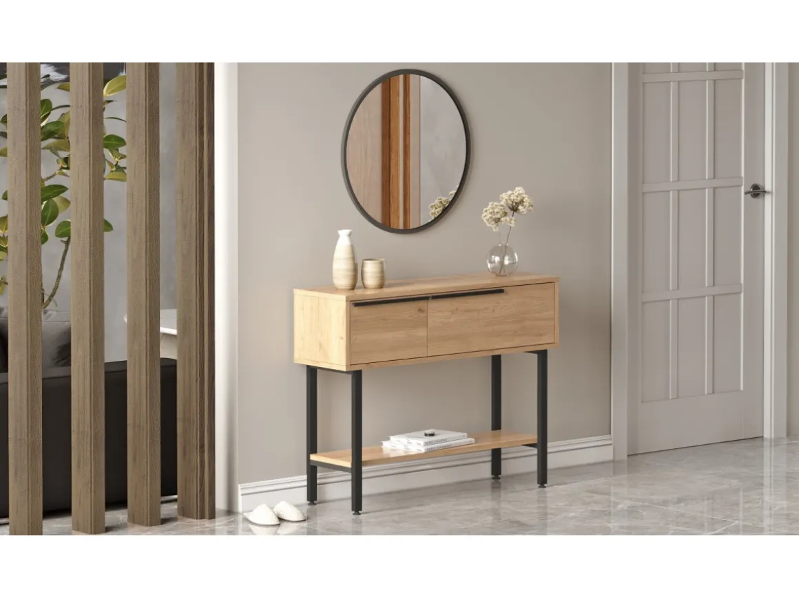 Console avec miroir en bois "Calvin" - 100 x 30 x 76 cm - Marron
