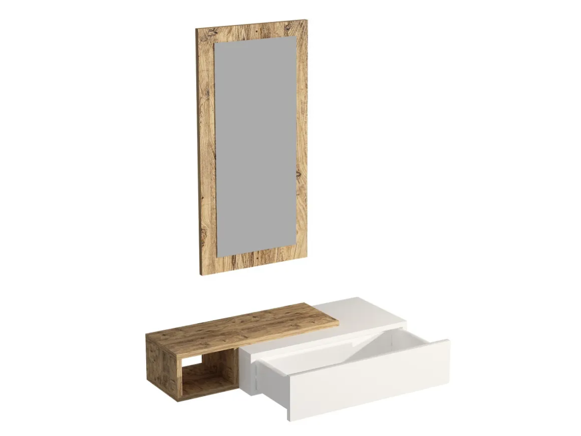 Console avec miroir en bois "Vien " - 82 x 29 x 15 cm - Blanc