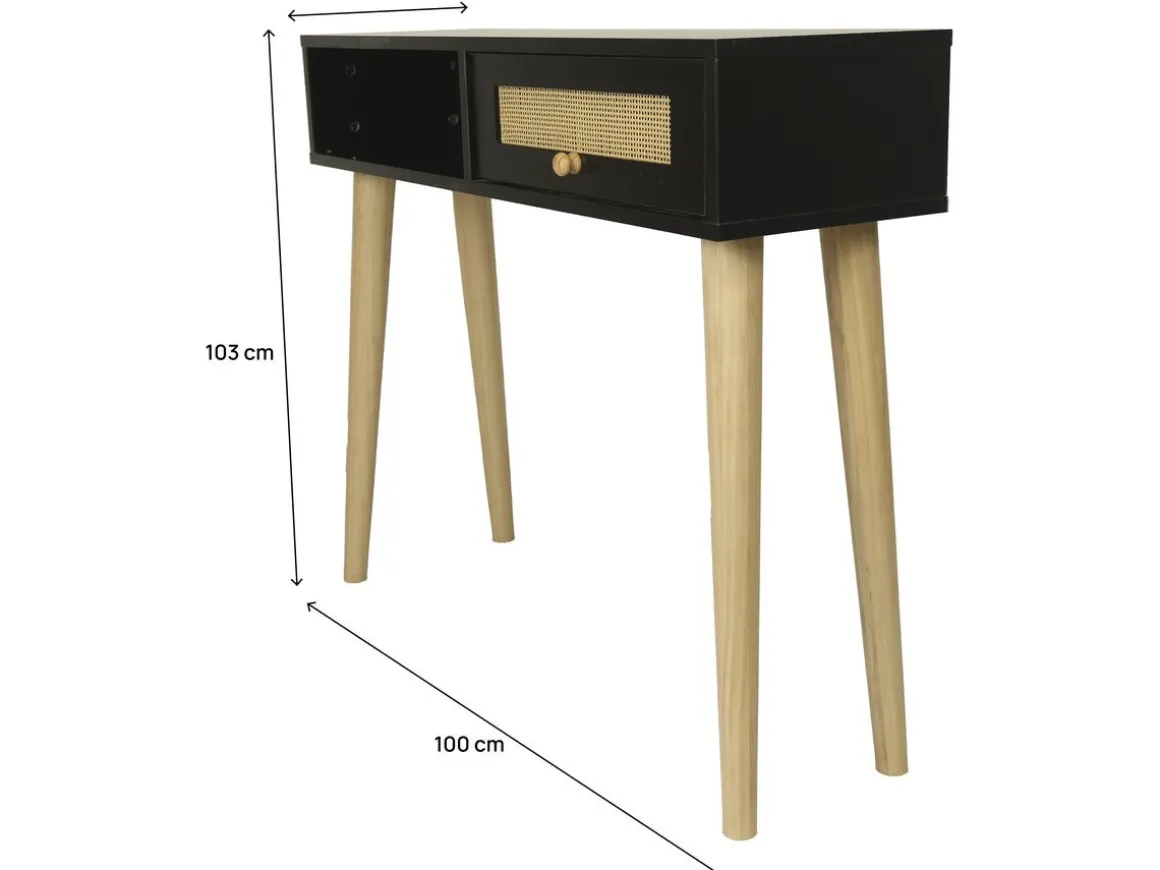 Console cannage "Marine" - 100 x 29 x 81 cm - Noir