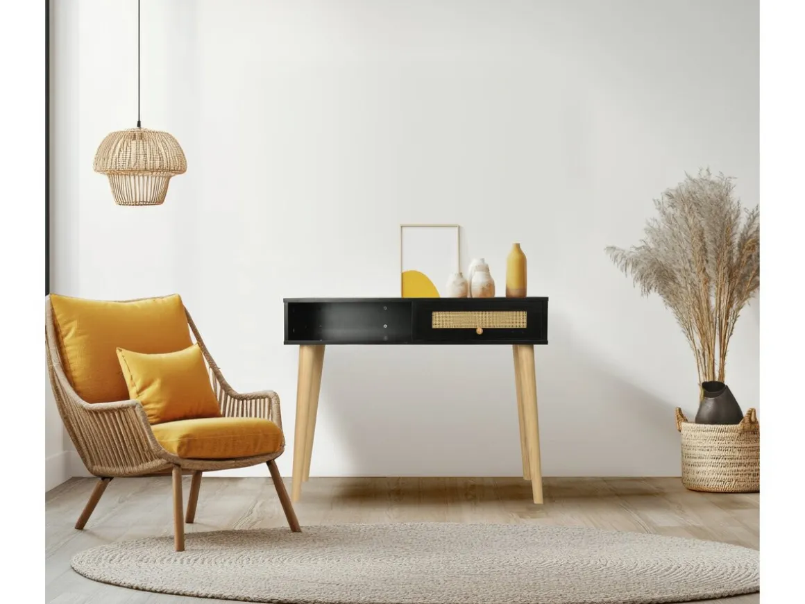 Console cannage "Marine" - 100 x 29 x 81 cm - Noir