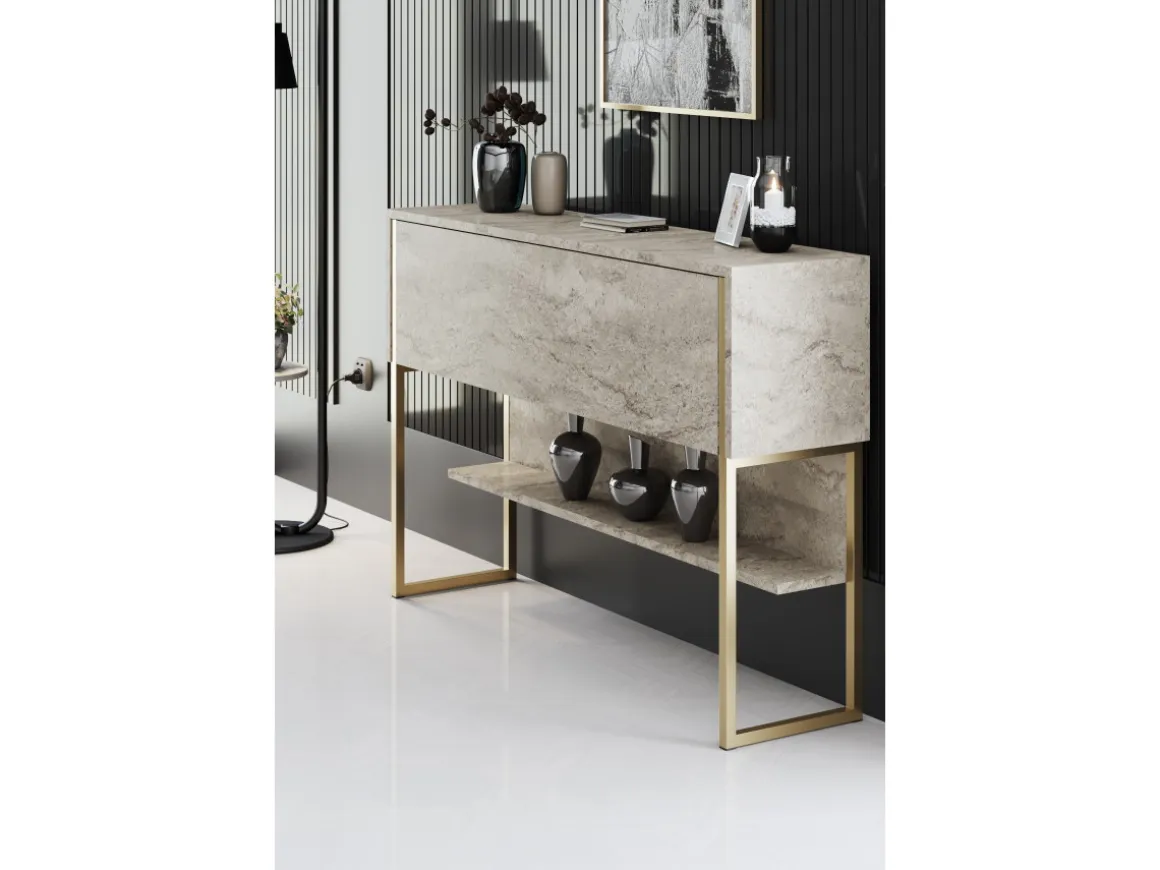 Console en bois "Luxe" - 120 x 30 x 80 cm - Travertin Or