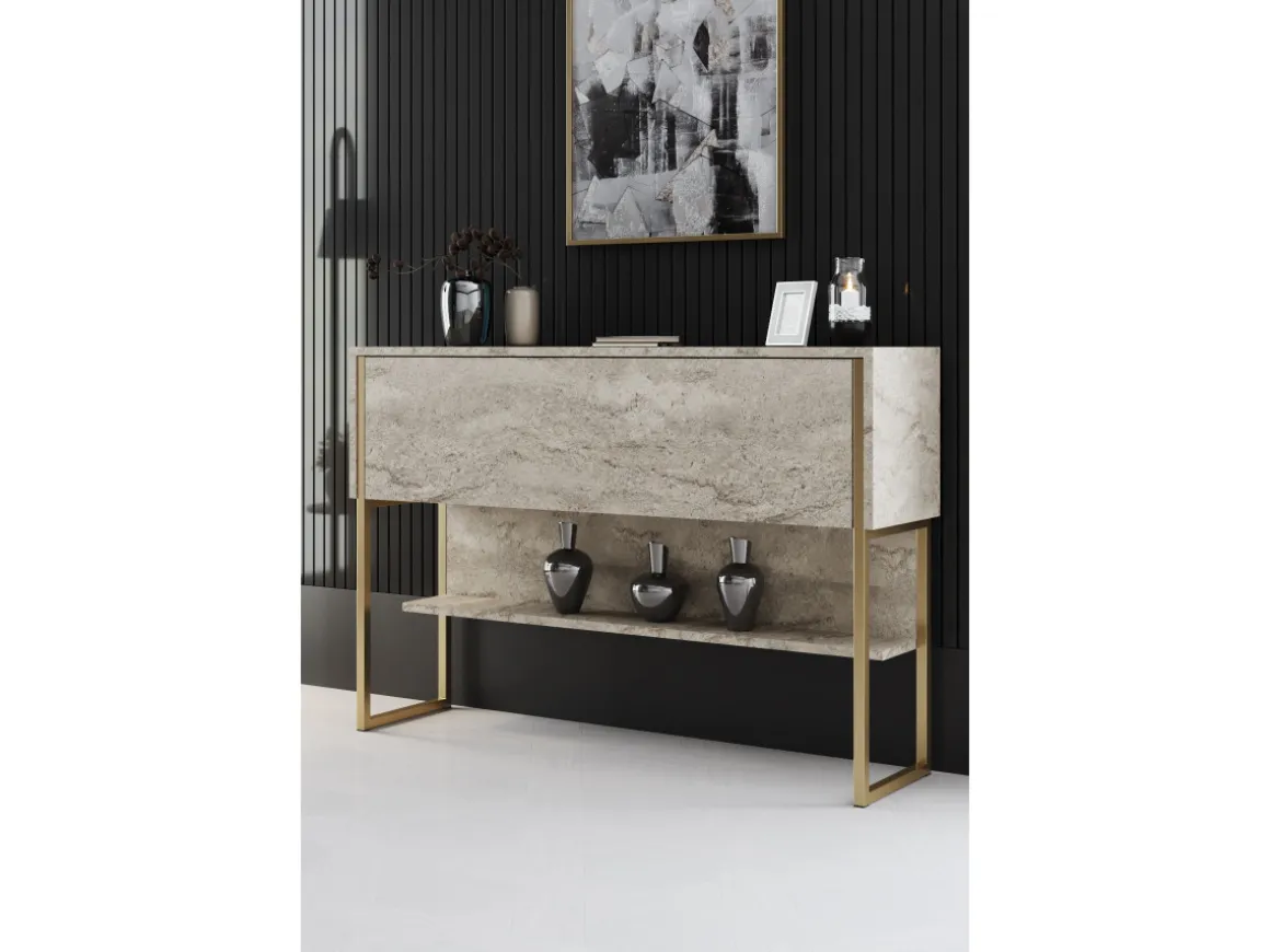 Console en bois "Luxe" - 120 x 30 x 80 cm - Travertin Or