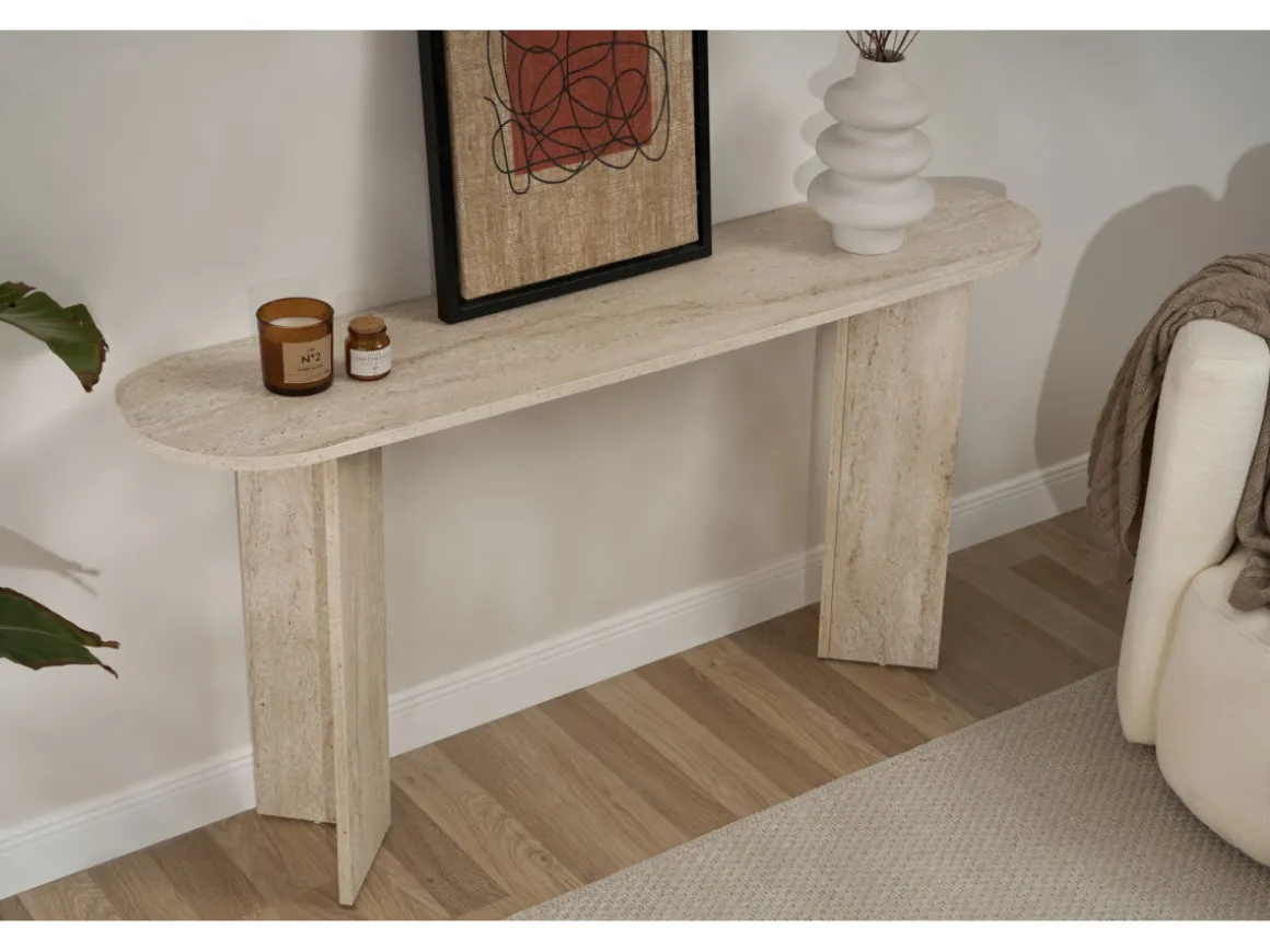 Console en bois "Sira" - 150 x 35 x 75 cm - Travertin