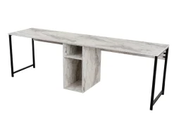 Double bureau avec 2 étagères en bois "Twin" - 240 x 60 x 74 cm - Blanc marbré