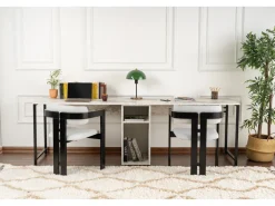 Double bureau avec 2 étagères en bois 