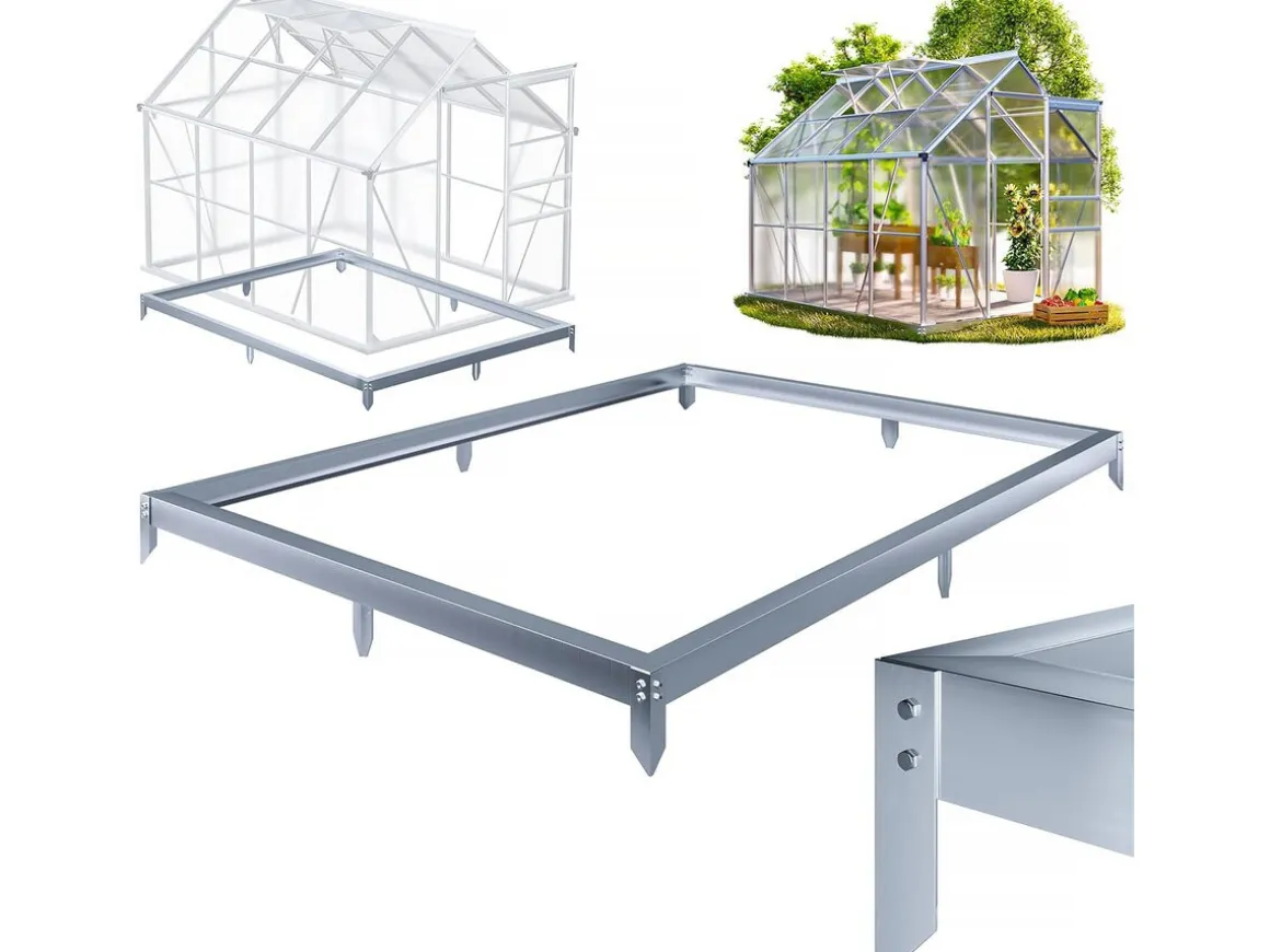 Embase en acier galvanisé pour serre jardin "Basilic" - 3,61 m² - Gris