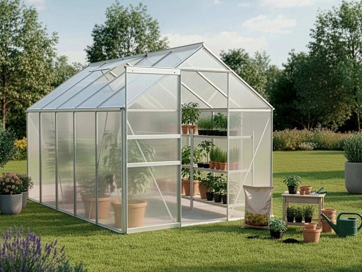 Embase en acier galvanisé pour serre jardin " Basilic " - 5,89 m² - Gris