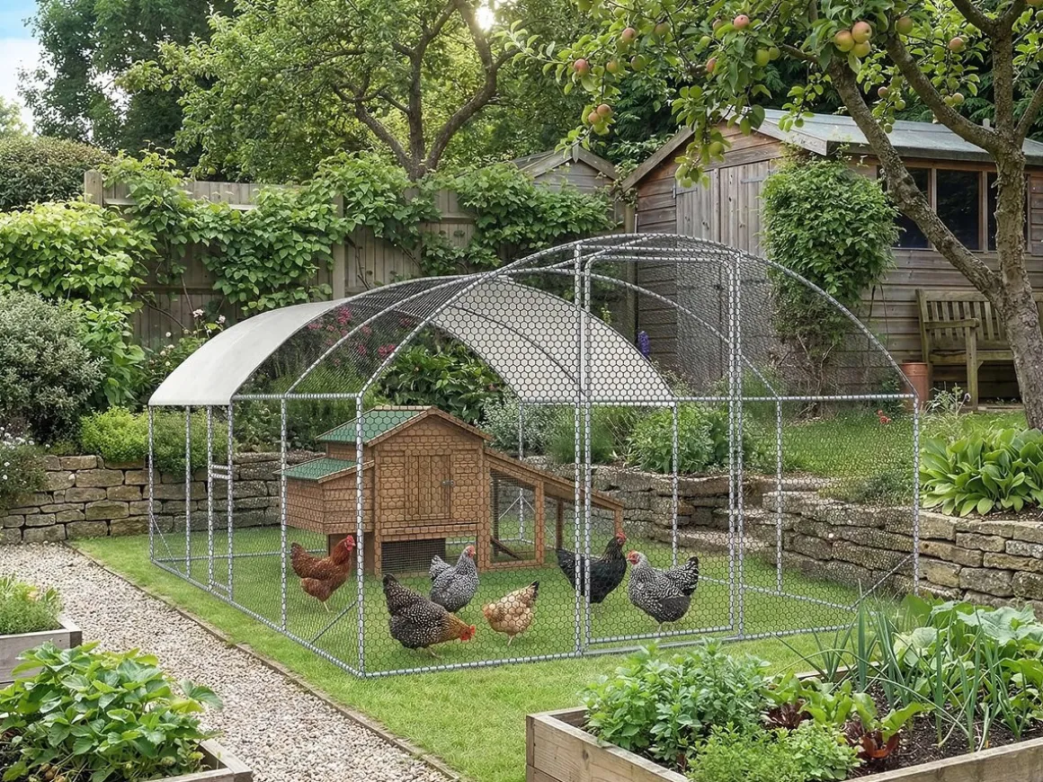 Enclos à poules dôme 15 m² parc grillagé "Cocorico" - 5 x 3 m - acier galvanisé