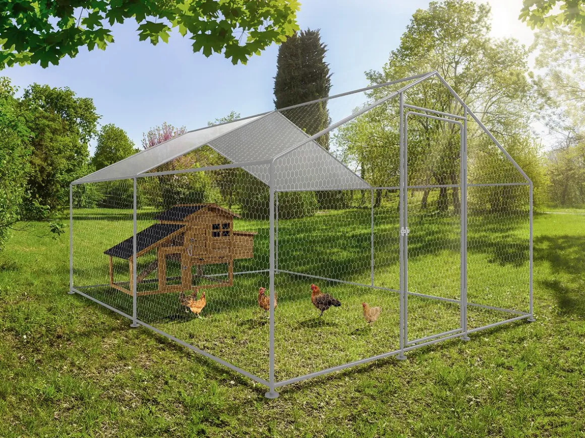 Enclos à poules 12 m² parc grillagé 4 x 3 x 2 M acier galvanisé