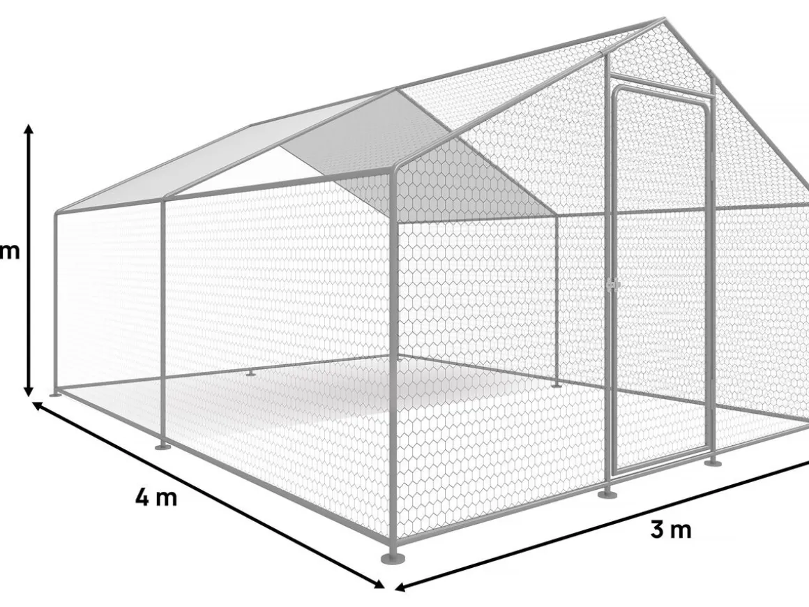 Enclos à poules 12 m² parc grillagé 4 x 3 x 2 M acier galvanisé