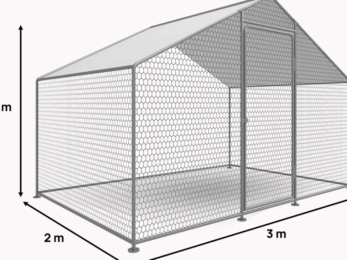 Enclos à poules 6 m² parc grillagé 2 x 3 x 2 M acier galvanisé