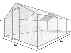 Enclos à poules 18 m² parc grillagé 6 x 3 x 2 M acier galvanisé