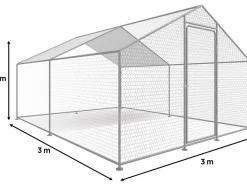 Enclos à poules 9 m² parc grillagé 3 x 3 x 2 M acier galvanisé