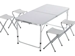 Ensembe table de camping et 4 tabourets pliants - 125 x 60 cm - Blanc